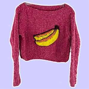 Pink velvet knit with Banana motif